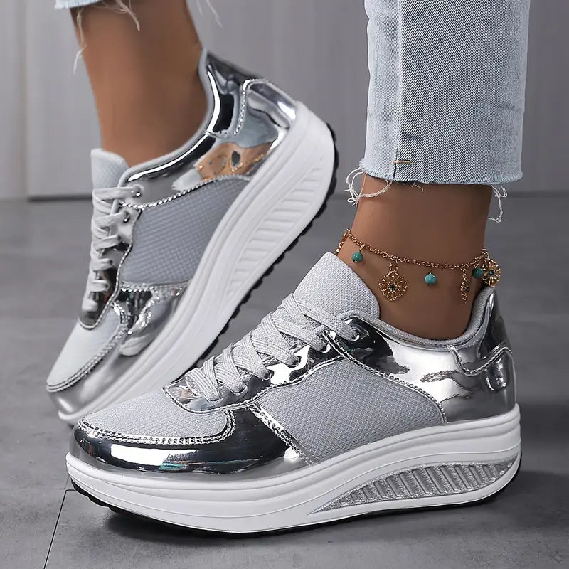Women's Metallic Platform Wedge Sneakers