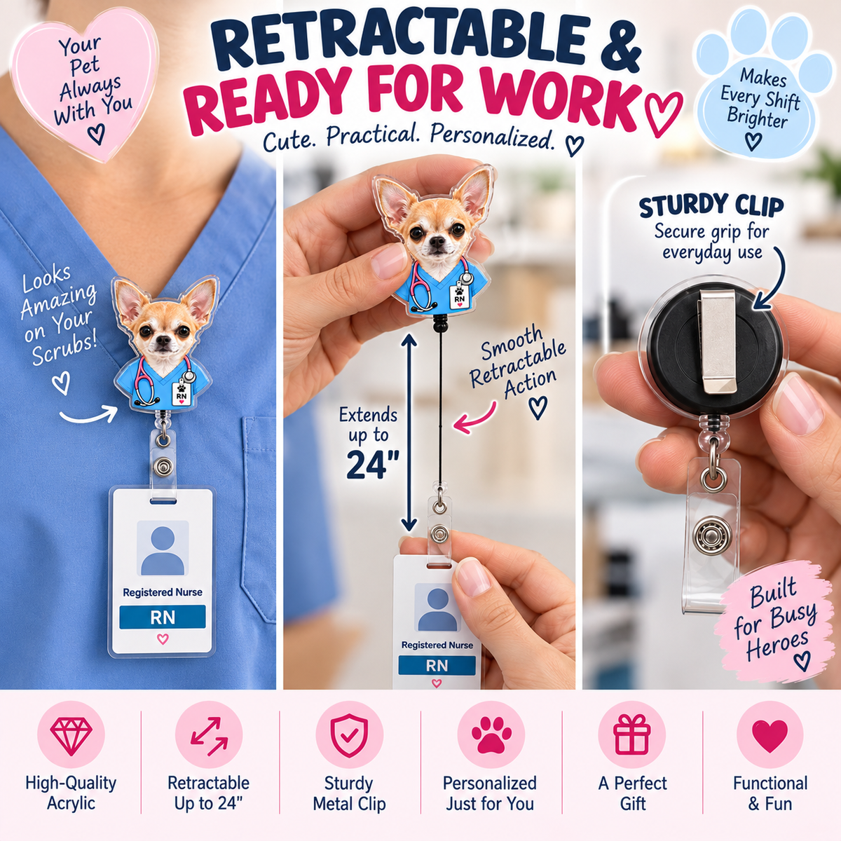 Retractable custom pet badge reel product features